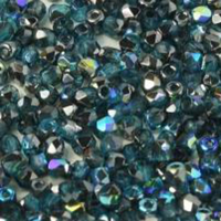 2mm Fire Polish Bead - Aqua Graphite Rainbow - 60020-98537