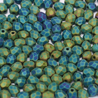 3mm Fire Polish Bead - Jet Matted Green Iris - 23980-21155