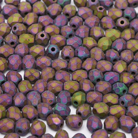 3mm Fire Polish Bead - Jet Matted Purple Iris - 23980-21195