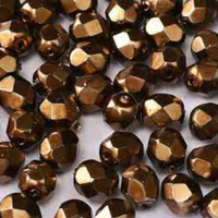 3mm Fire Polish Bead - Jet Heavy Metal Light Bronze - 23980-34419