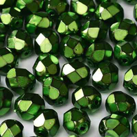 3mm Fire Polish Bead - Jet Heavy Metal Green - 23980-34444