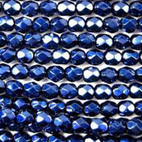 3mm Fire Polish Bead - Jet Heavy Metal Navy Blue - 23980-34968