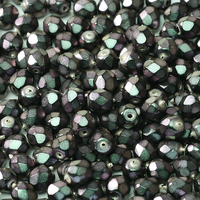 4mm Fire Polish Bead - Jet Polynesian - Jet Orchid Aqua - 23980-19024