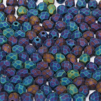 4mm Fire Polish Bead - Jet Matted Blue Iris - 23980-21135