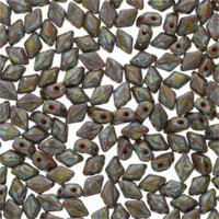 Mini Gem Duo 6mm x 4mm - GD6453410-86805 - Opaque Dark Olive Travertine