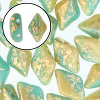 Gem Duo 8mm x 5mm - GD8563132-94401 - Turquoise Green Ivory Gold Splash