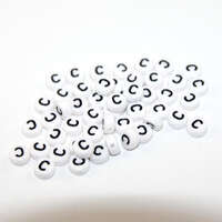 White & Black 'C' 7mm Alphabet Acrylic Flat Round Bead