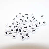 White & Black 'E' 7mm Alphabet Acrylic Flat Round Bead
