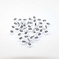 White & Black 'G' 7mm Alphabet Acrylic Flat Round Bead