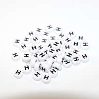 White & Black 'H' 7mm Alphabet Acrylic Flat Round Bead