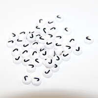 White & Black 'J' 7mm Alphabet Acrylic Flat Round Bead
