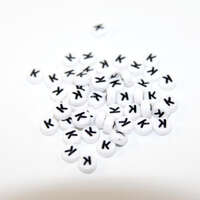 White & Black 'K' 7mm Alphabet Acrylic Flat Round Bead