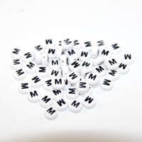 White & Black 'M' 7mm Alphabet Acrylic Flat Round Bead