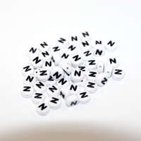White & Black 'N' 7mm Alphabet Acrylic Flat Round Bead