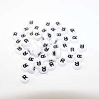 White & Black 'R' 7mm Alphabet Acrylic Flat Round Bead