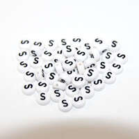 White & Black 'S' 7mm Alphabet Acrylic Flat Round Bead
