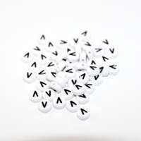 White & Black 'V' 7mm Alphabet Acrylic Flat Round Bead