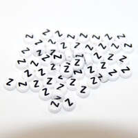 White & Black 'Z' 7mm Alphabet Acrylic Flat Round Bead