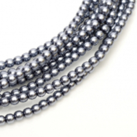4mm Czech Glass Pearl - 120 Bead Strand - Grey - Shiny - 70488