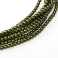 4mm Czech Glass Pearl - 120 Bead Strand - Matte Olive Satin - 75958