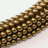 6mm Czech Glass Pearl - 100 Bead Strand - Brass - Shiny - 10270