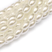 6mm x 4mm Czech Glass Rice Pearl - 100 Bead Strand - Bright White - Shiny - 70400