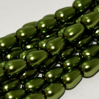 7mm x 5mm Czech Glass Tear Drop Pearl - 75 Bead Strand - Green Apple - Shiny - 10158
