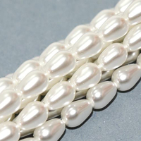 7mm x 5mm Czech Glass Tear Drop Pearl - 75 Bead Strand - Bright White - Shiny - 70400