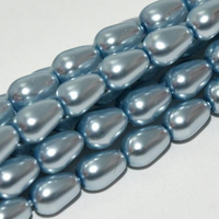7mm x 5mm Czech Glass Tear Drop Pearl - 75 Bead Strand - Powder Blue - Shiny - 70462