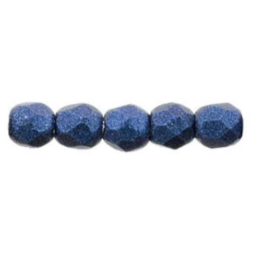 2mm - Metallic Suede Blue - Faceted Round Firepolish - 50 Bead Strand - 1-02-79031