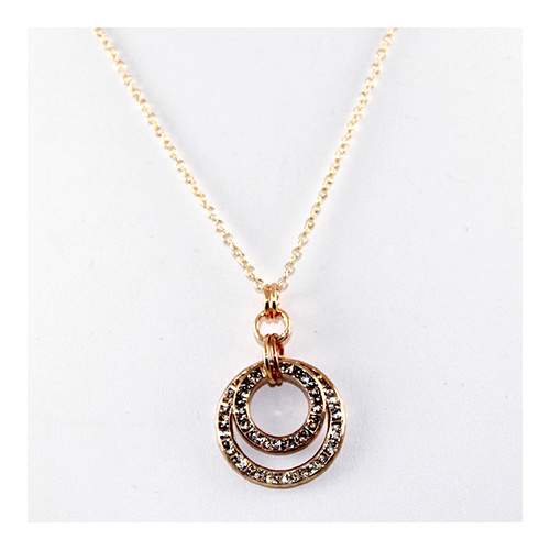 Rose Gold Double Circle Pendant on Rose Gold Plate Chain - Swarovski© Crystal 