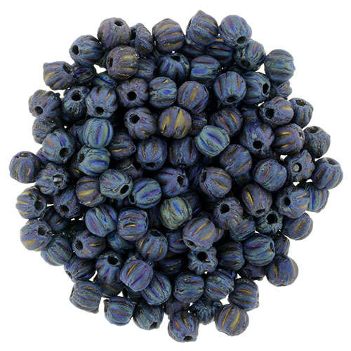 3mm Matte - Iris - Blue - Melon Round - 100 Bead Strand - 287-03-21135