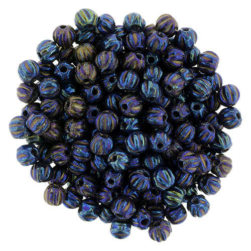 3mm Iris - Blue - Melon Round - 100 Bead Strand - 287-03-21435