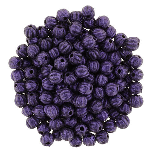 3mm Metallic Suede - Purple - Melon Round - 100 Bead Strand - 287-03-79021