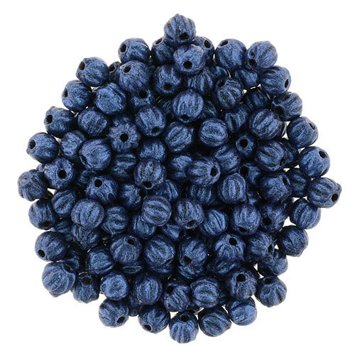 3mm Metallic Suede - Blue - Melon Round - 100 Bead Strand - 287-03-79031