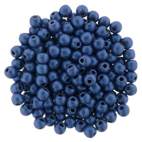 3mm Metallic Suede - Blue - Round Beads - 100 Bead Strand - 5-03-79031