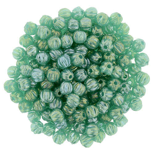 3mm Luster Iris - Atlantis Green - Melon Round - 100 Bead Strand - 287-03-LR52060