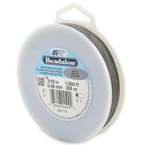 49 Strand Stainless Steel Bead Stringing Wire - .018 in (0.46 mm) -  1000 ft (305 m) - Bright - JW11T-8