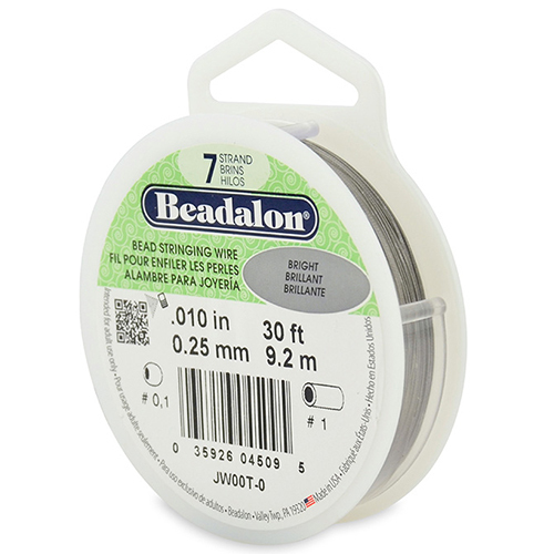 7 Strand Stainless Steel Bead Stringing Wire - .010 in (0.25 mm) -  30 ft (9.2 m) - Bright - JW00T-0