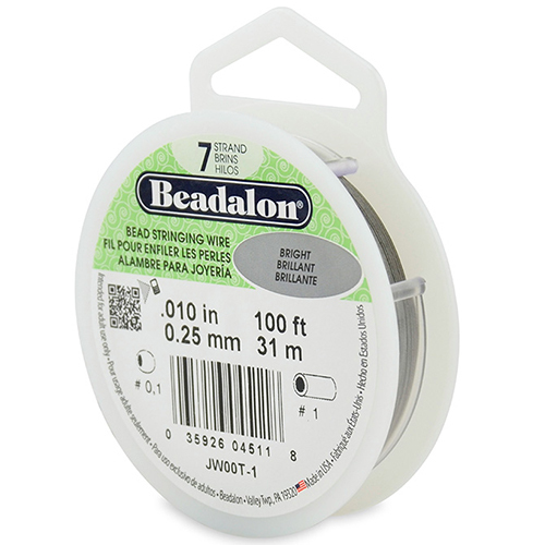 7 Strand Stainless Steel Bead Stringing Wire - .010 in (0.25 mm) -  100 ft (31 m) - Bright - JW00T-1