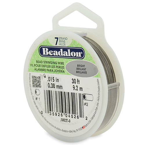 7 Strand Stainless Steel Bead Stringing Wire - .015 in (0.38 mm) -  30 ft (9.2 m) - Bright - JW02T-0