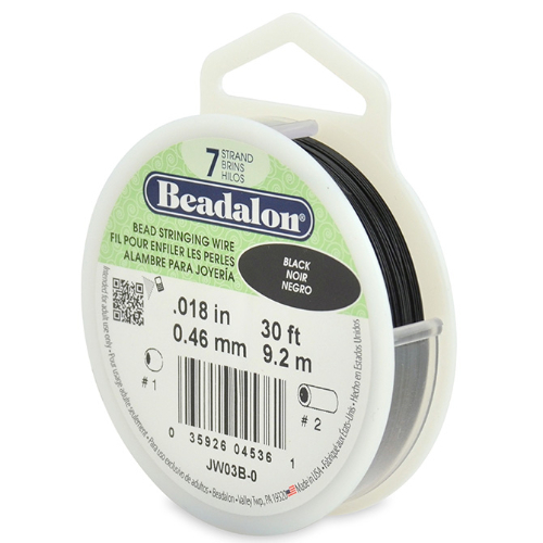 7 Strand Stainless Steel Bead Stringing Wire - .018 in (0.46 mm) -  30 ft (9.2 m) - Black - JW03B-0