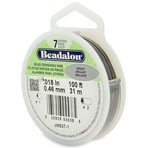 7 Strand Stainless Steel Bead Stringing Wire - .018 in (0.46 mm) -  100 ft (31 m) - Bright - JW03T-1