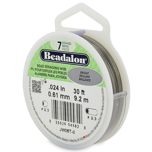 7 Strand Stainless Steel Bead Stringing Wire - .024 in (0.61 mm) -  30 ft (9.2 m) - Bright - JW06T-0