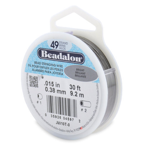 49 Strand Stainless Steel Bead Stringing Wire - .015 in (0.38 mm) -  30 ft (9.2 m) - Bright - JW10T-0
