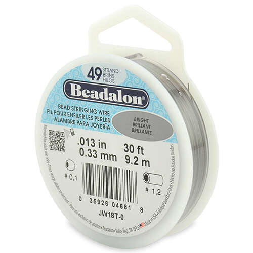 49 Strand Stainless Steel Bead Stringing Wire - .013 in (0.33 mm) -  30 ft (9.2 m) - Bright - JW18T-0