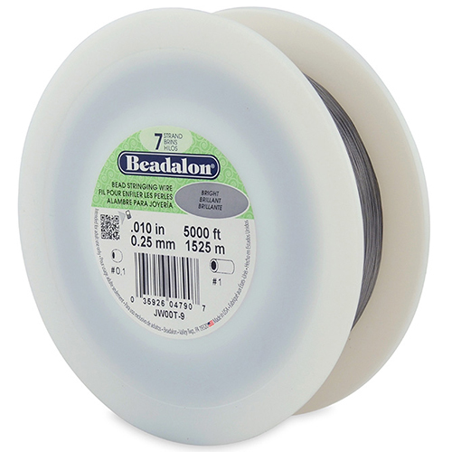 7 Strand Stainless Steel Bead Stringing Wire - .010 in (0.25 mm) -  5000 ft (1525 m) - Bright - JW00T-9