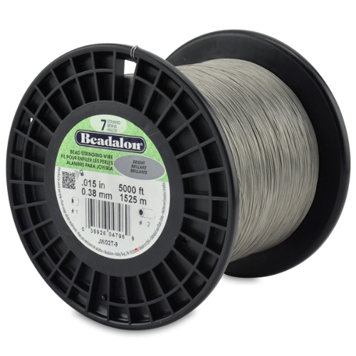 7 Strand Stainless Steel Bead Stringing Wire - .015 in (0.38 mm) -  5000 ft (1525 m) - Bright - JW02T-9