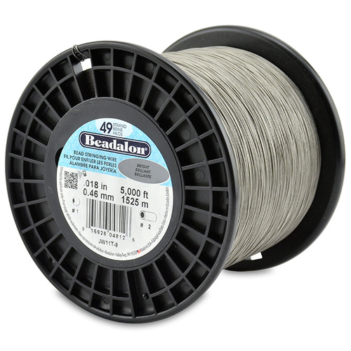 49 Strand Stainless Steel Bead Stringing Wire - Bright, 5000ft / 1525m spools .018 inch / 0.46mm - JW11T-9