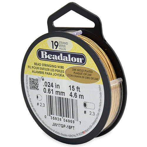 19 Strand  Bead Stringing Wire -  .024 in (0.61 mm) - 15 ft (4.5 m) - Gold Plated - JW17GP-15FT